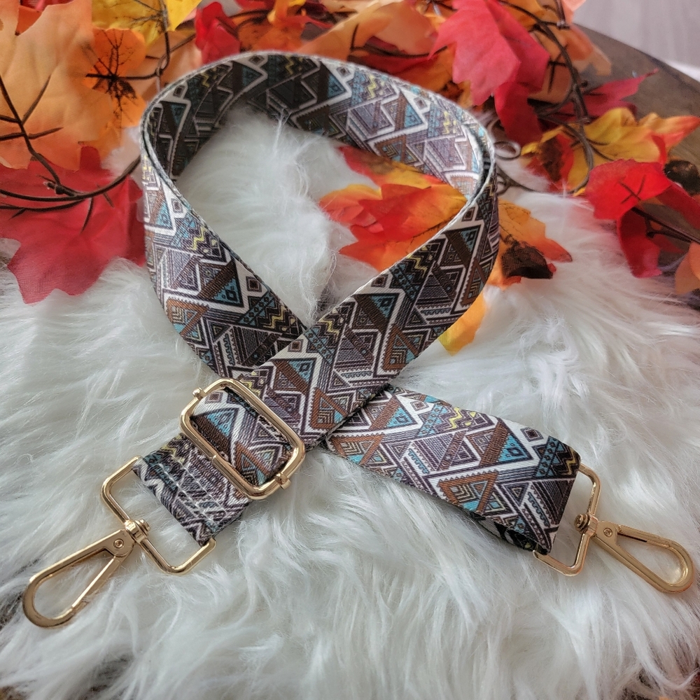 Geometric Patterned Replacement Bag Strap with Gold Hardware